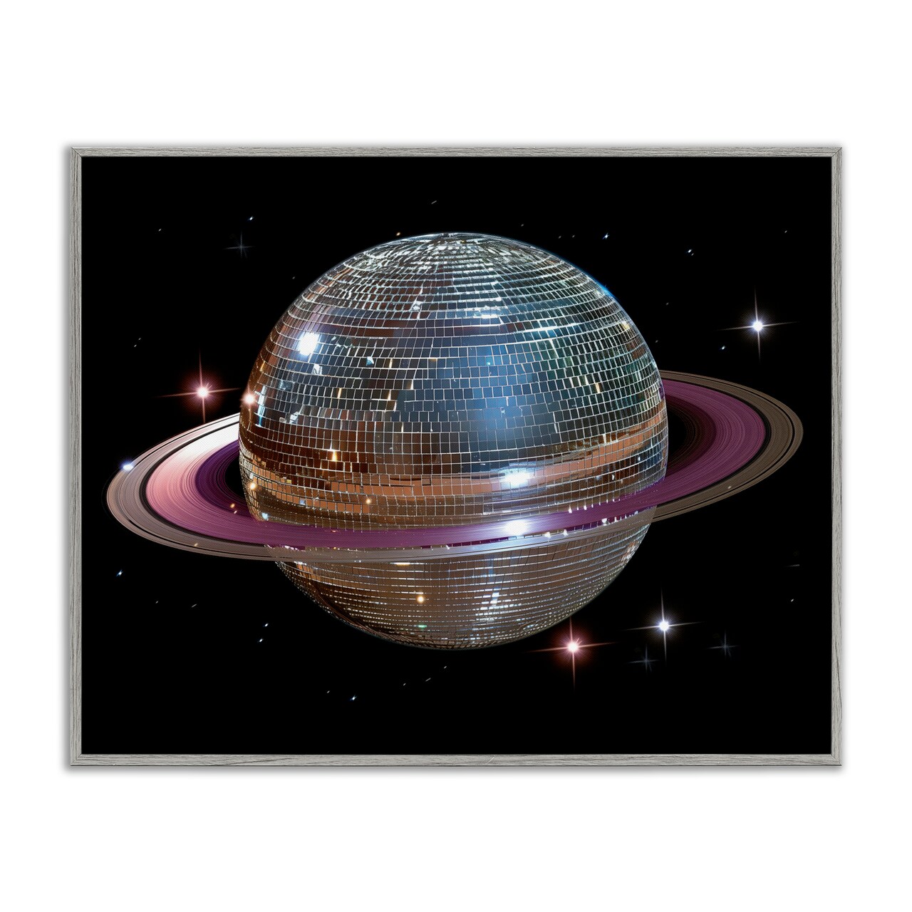 Stupell Industries Purple Disco Ball Planet Framed Giclee, design by Decent Exposures